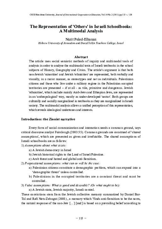 The Representation of 'Others' in Israeli Schoolbooks : A Multimodal Analysis (SPECIAL ISSUE : Comparative Perspectives on Textbook Research and Their Implications for Quality Education)
