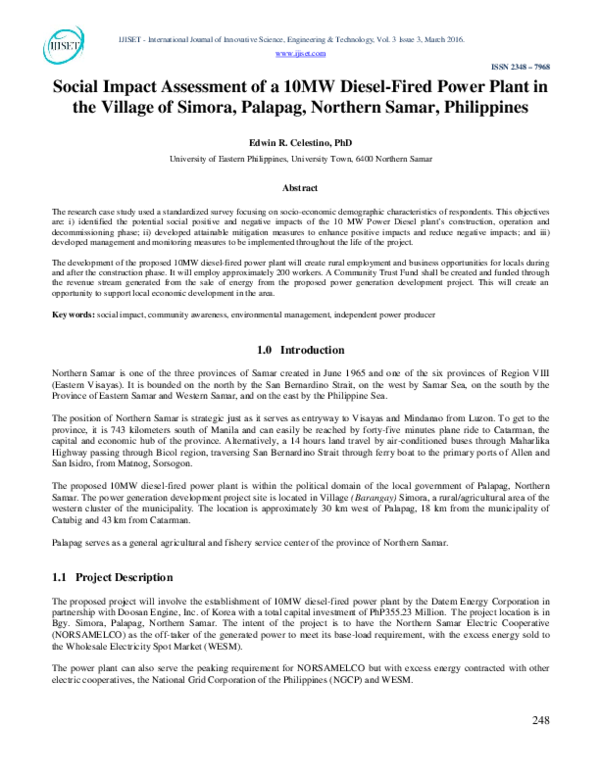 View of (PDF) Social Impact Assessment of a 10MW Diesel-Fired Power Plant in ...
