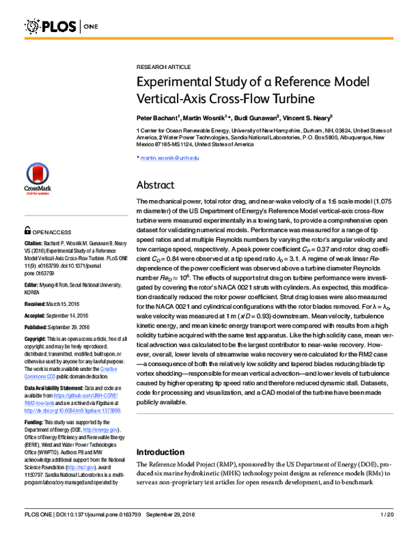 (PDF) Experimental Study of a Reference Model Vertical-Axis Cross-Flow ...