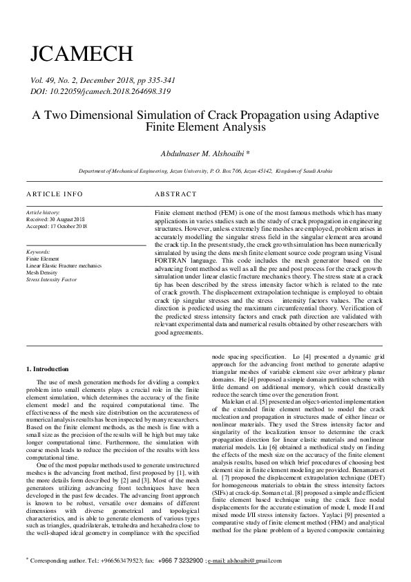 (PDF) A two dimensional Simulation of crack propagation using Adaptive ...