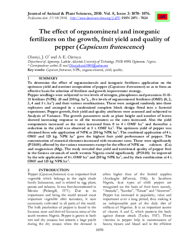(PDF) The effect of organomineral and inorganic fertilizers on the ...