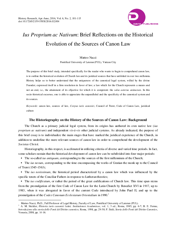(PDF) Ius Proprium ac Nativum: Brief Reflections on the Historical ...