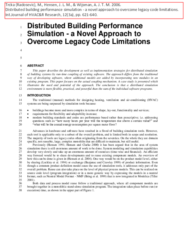 (PDF) Distributed Building Performance Simulation A Novel Approach to ...