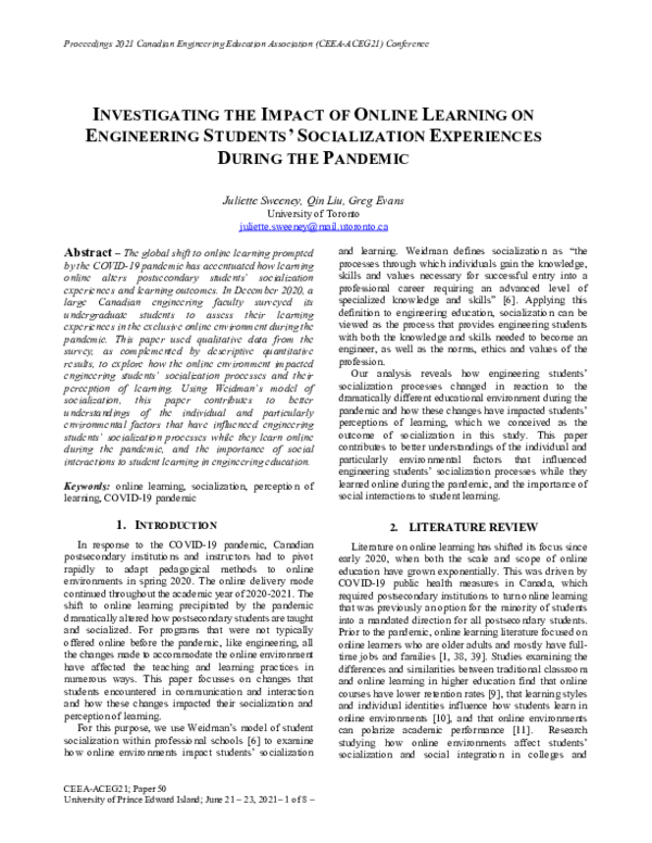 (PDF) Investigating the Impact of Online Learning on Engineering ...