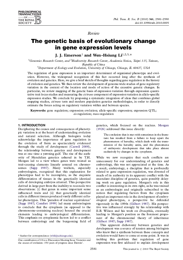 (PDF) The genetic basis of evolutionary change in gene expression levels