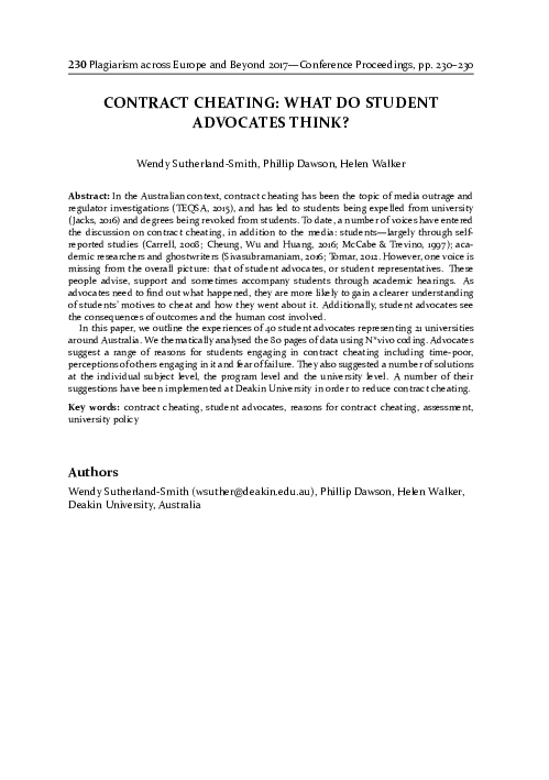 (PDF) Contract cheating: what do student advocates think?