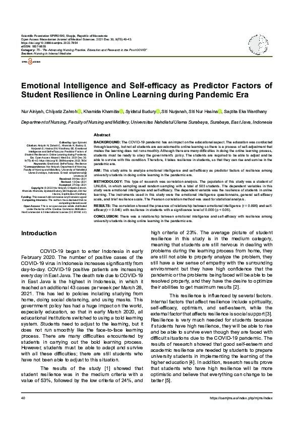 (PDF) Emotional Intelligence and Self-efficacy as Predictor Factors of ...