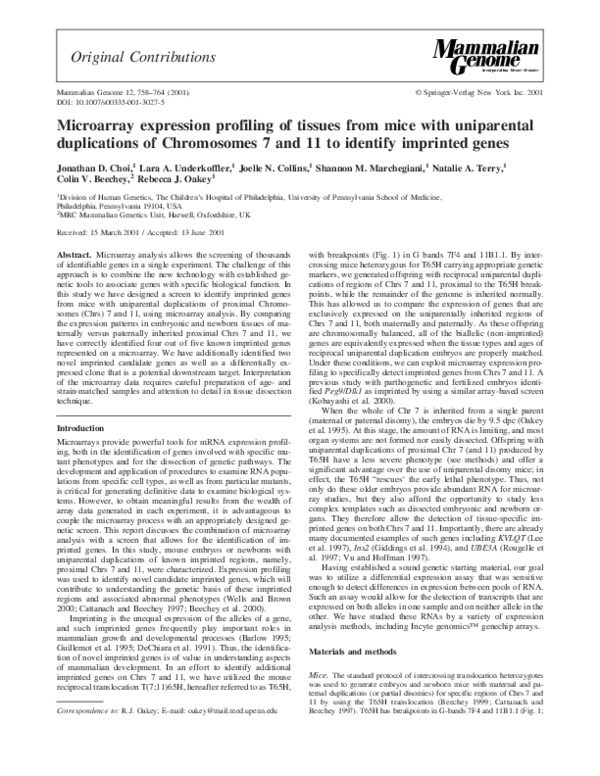 (PDF) Microarray expression profiling of tissues from mice with ...
