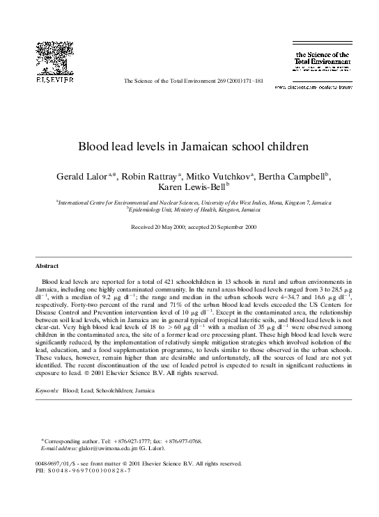 (PDF) Blood lead levels in Jamaican school children