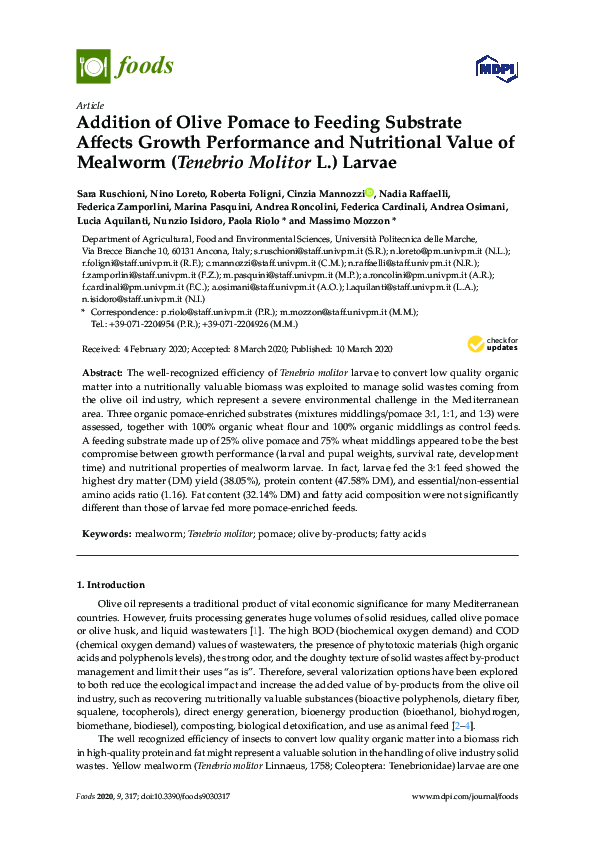 (PDF) Addition of Olive Pomace to Feeding Substrate Affects Growth ...