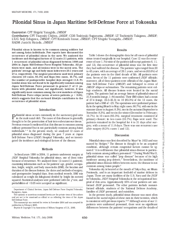 (PDF) Pilonidal sinus in Japan maritime selfdefense force at Yokosuka