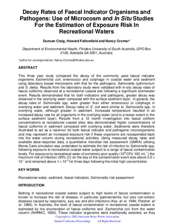 (PDF) Decay Rates of Faecal Indicator Organisms and Pathogens : Use of ...
