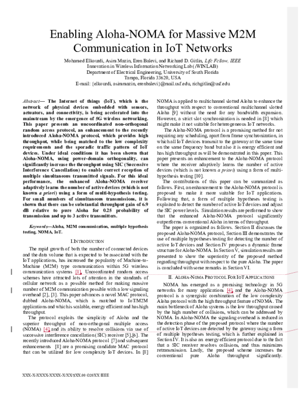 (PDF) Enabling AlohaNOMA for Massive M2M Communication in IoT Networks Richard Gitlin