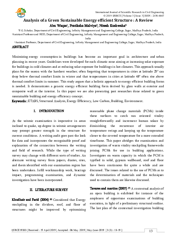 (PDF) Analysis of a Green Sustainable Energy efficient Structure : A Review