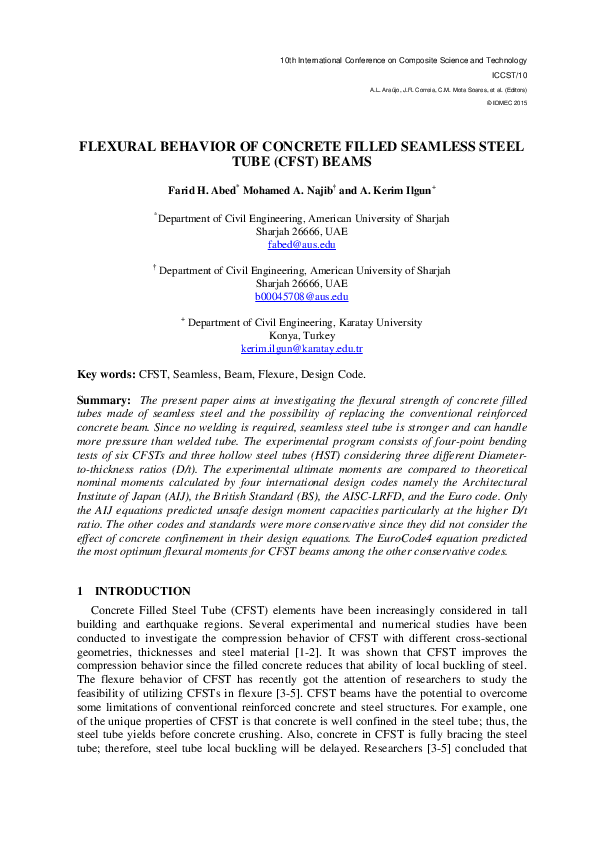 (PDF) Flexural Behavior of Concrete Filled Seamless Steel Tube ( CFST ...