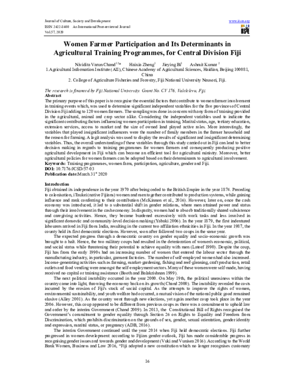 (PDF) Women Farmer Participation and Its Determinants in Agricultural ...