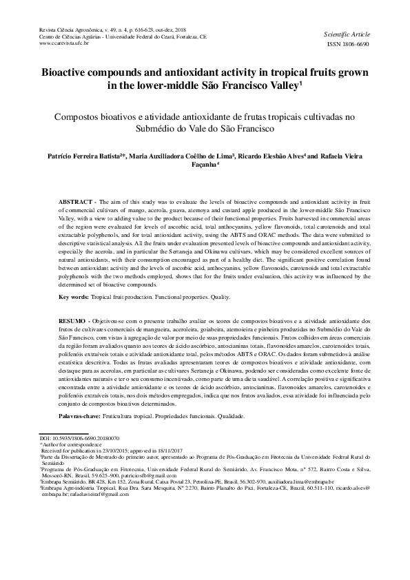 (PDF) Bioactive compounds and antioxidant activity in tropical fruits ...
