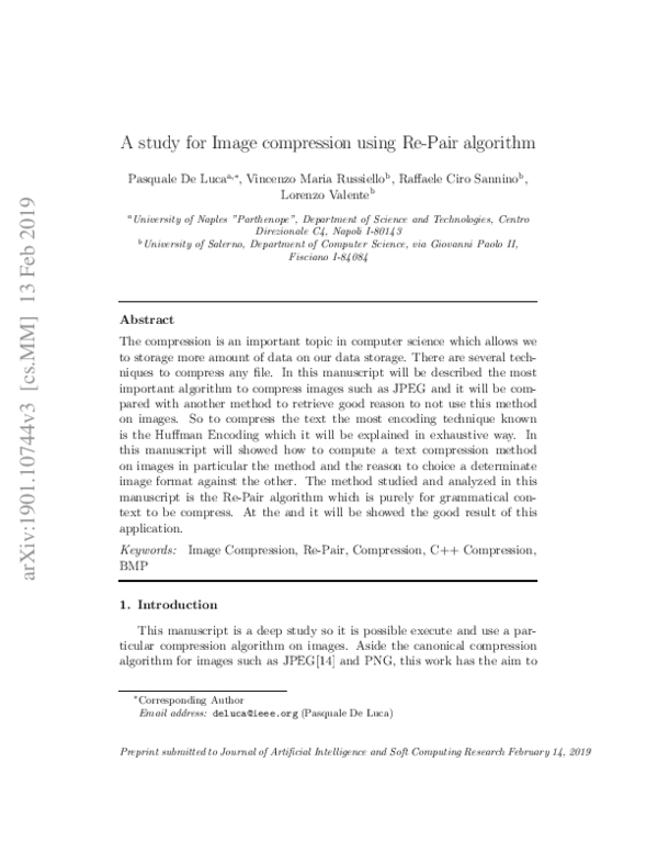 (PDF) A study for Image compression using Re-Pair algorithm