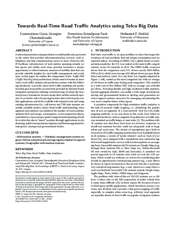 (PDF) Towards Real-Time Road Traffic Analytics using Telco Big Data