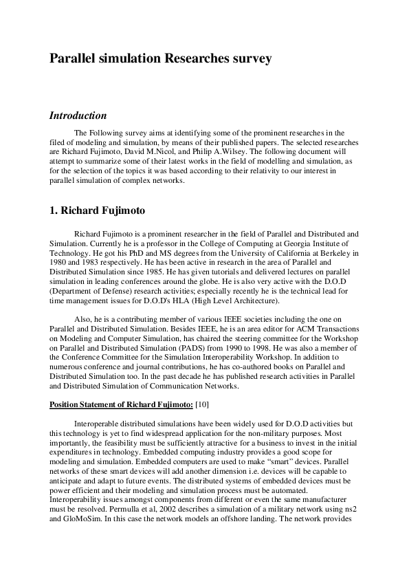 (PDF) Parallel simulation Researches survey