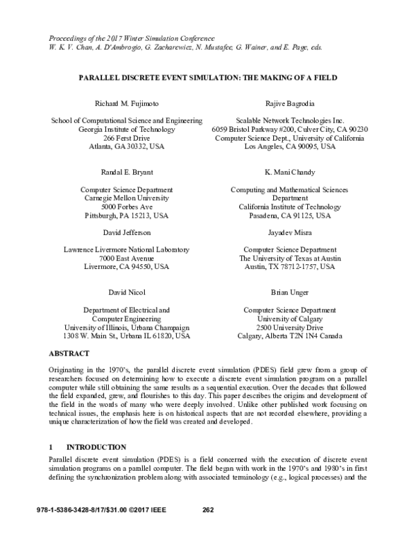 (PDF) Parallel discrete event simulation: The making of a field