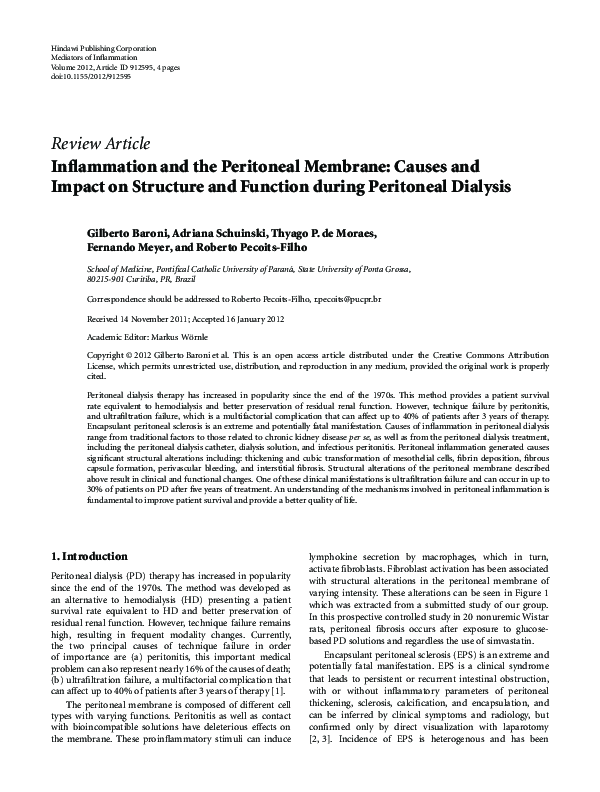 (PDF) Review Article Inflammation and the Peritoneal Membrane: Causes ...