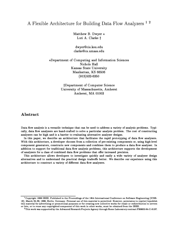 (PDF) A Flexible Architecture for Building Data Flow Analyzers