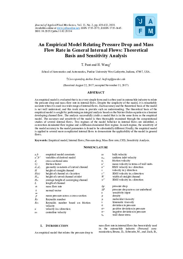 (PDF) An Empirical Model Relating Pressure Drop and Mass Flow Rate in ...