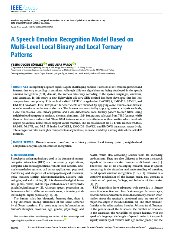 (PDF) A Speech Emotion Recognition Model Based on Multi-Level Local ...