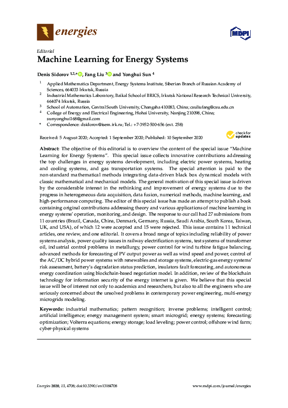 (PDF) Machine Learning for Energy Systems