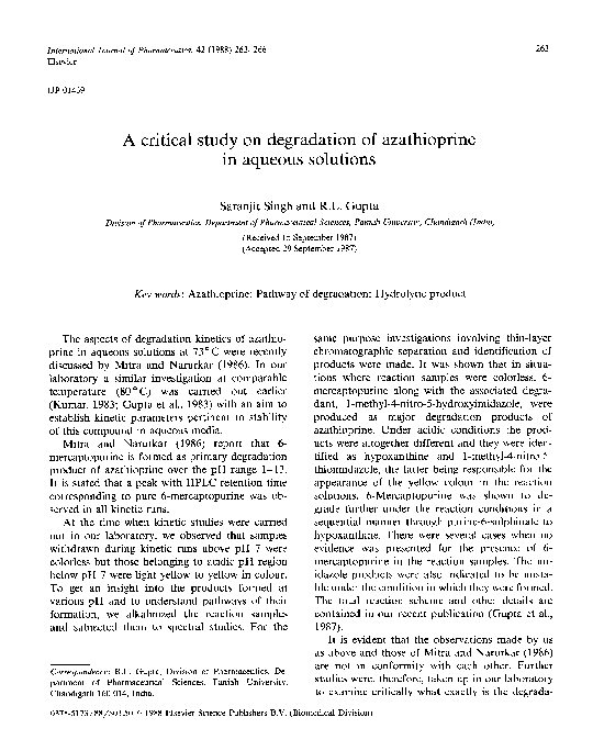 (PDF) A critical study on degradation of azathioprine in aqueous solutions