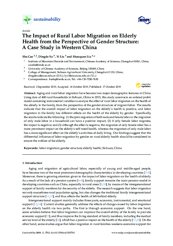 (PDF) The Impact of Rural Labor Migration on Elderly Health from the ...