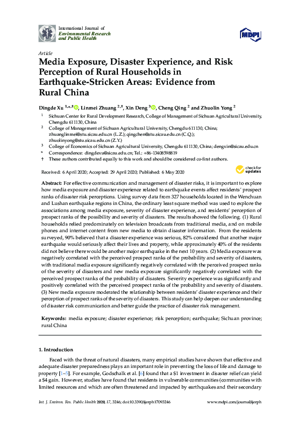 (PDF) Media Exposure, Disaster Experience, and Risk Perception of Rural ...