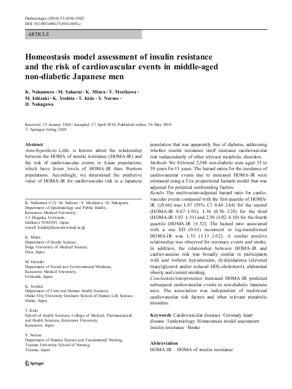 (PDF) Homeostasis model assessment of insulin resistance in non ...