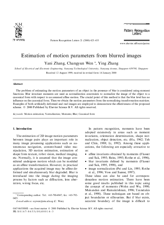 (PDF) Estimation of motion parameters from blurred images