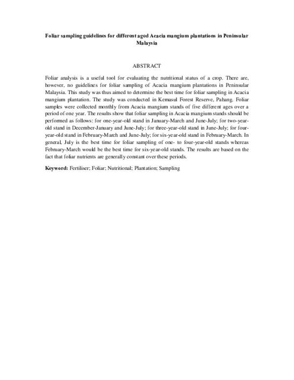 (PDF) Foliar sampling guidelines for different aged Acacia mangium ...