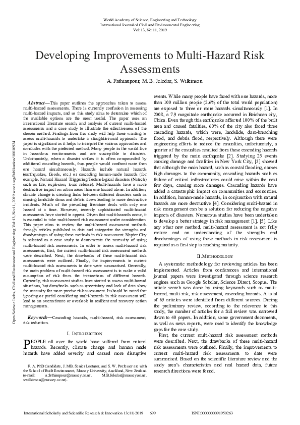(PDF) Developing Improvements to Multi-Hazard Risk Assessments