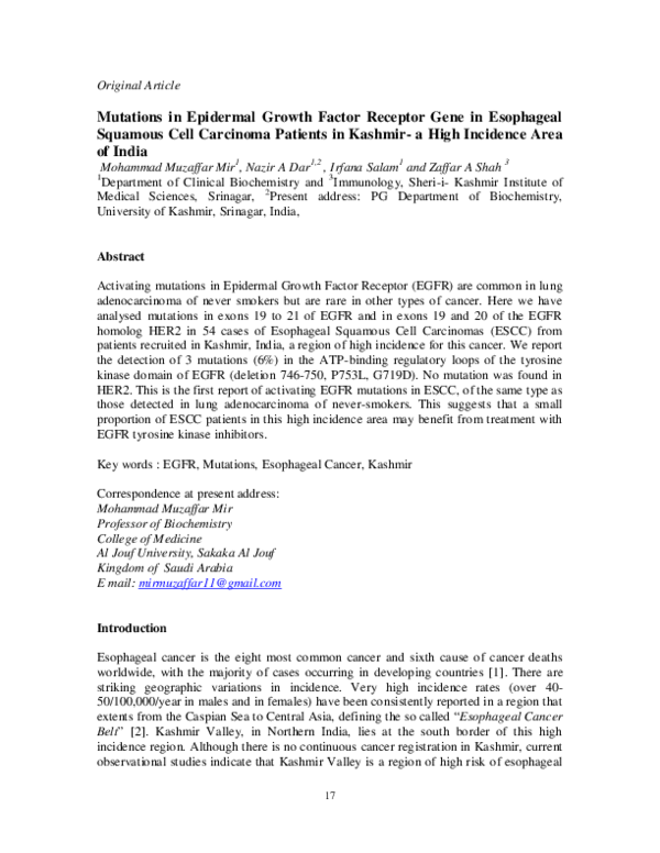 (PDF) Mutations in epidermal growth factor receptor gene in esophageal ...