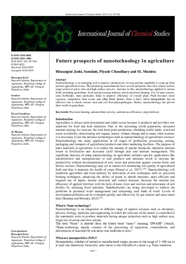 (PDF) Future prospects of nanotechnology in agriculture