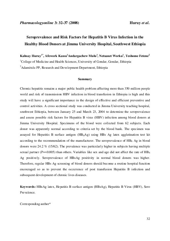 (PDF) Seroprevalence and Risk Factors for Hepatitis B Virus Infection ...