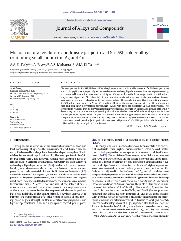 (PDF) Microstructural evolution and tensile properties of Sn–5Sb solder ...