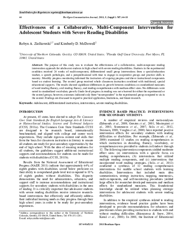 (PDF) Effectiveness of a Collaborative, Multi-Component Intervention ...