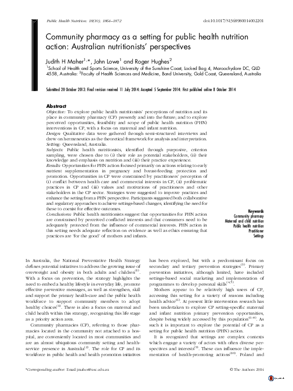 (PDF) Community pharmacy as a setting for public health nutrition ...
