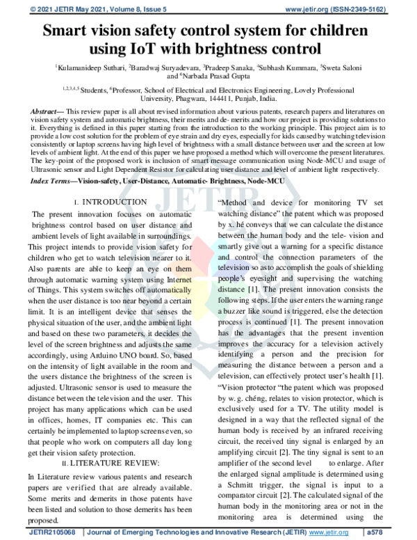 (PDF) Smart vision safety control system for children using IoT with ...