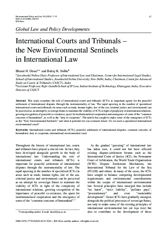 (PDF) International Courts and Tribunals – the New Environmental ...