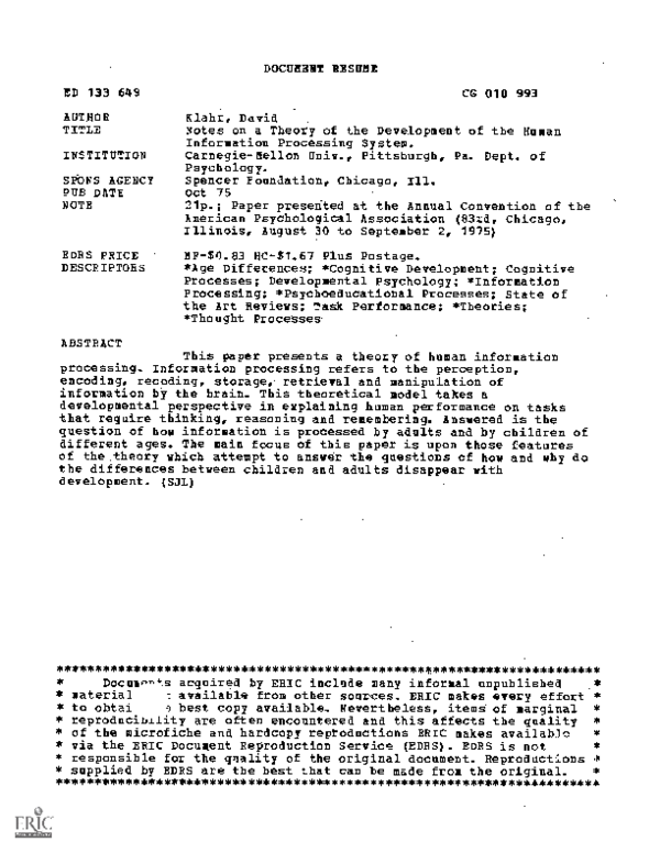  PDF Notes On A Theory Of The Development Of The Human Information 