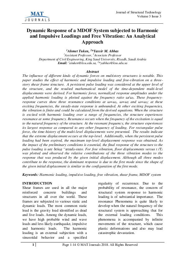(PDF) Dynamic Response of a MDOF System subjected to Harmonic and ...