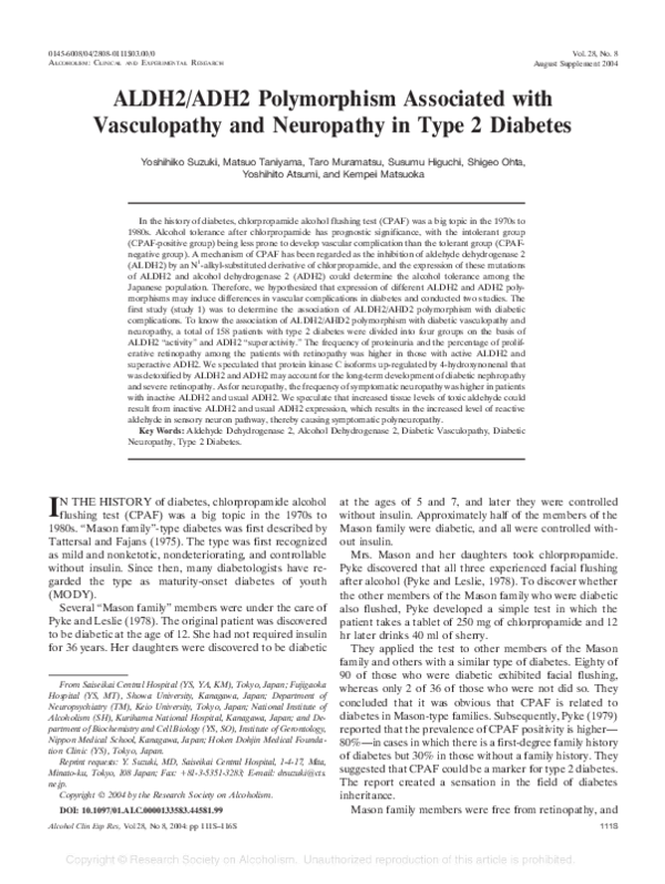 (PDF) ALDH2/ADH2 Polymorphism Associated with Vasculopathy and ...