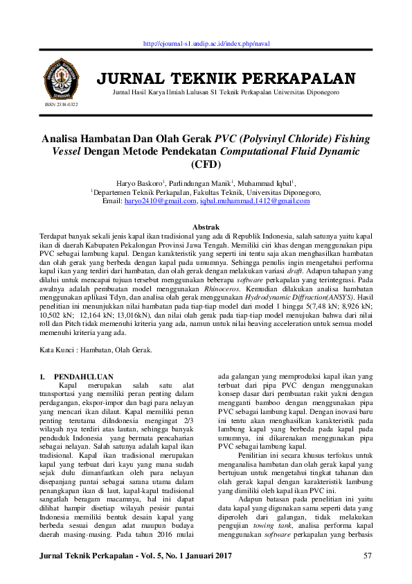 (PDF) JURNAL TEKNIK PERKAPALAN Analisa Hambatan Dan Olah Gerak PVC ...