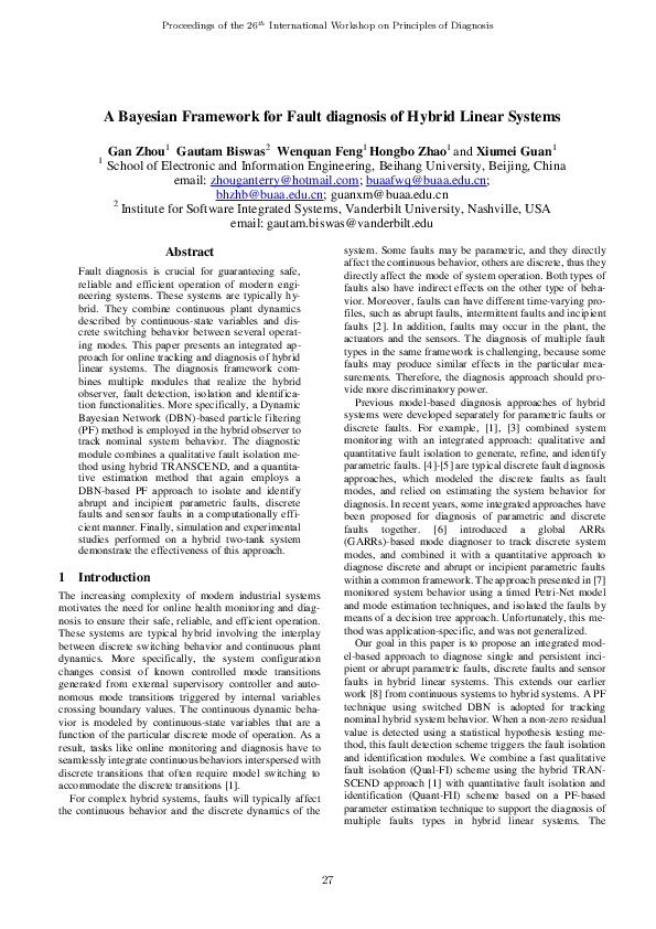 (PDF) A Bayesian Framework for Fault Diagnosis of Hybrid Linear Systems